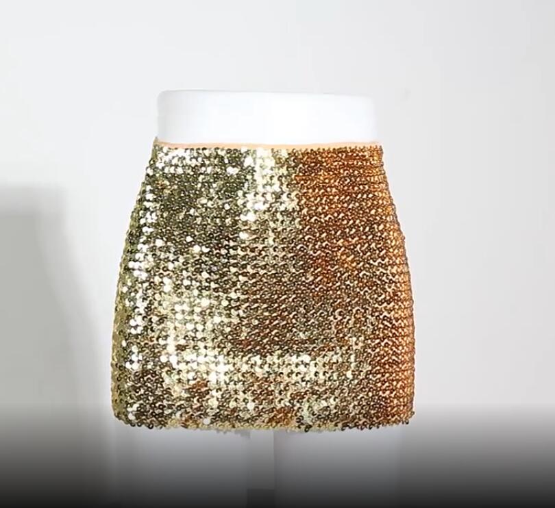 2 Ways Wear Fashion Bling Women Skirts Gold Sequined Mini Short Wrap Strapless Tops Bodycon Pencil Skirt faldas