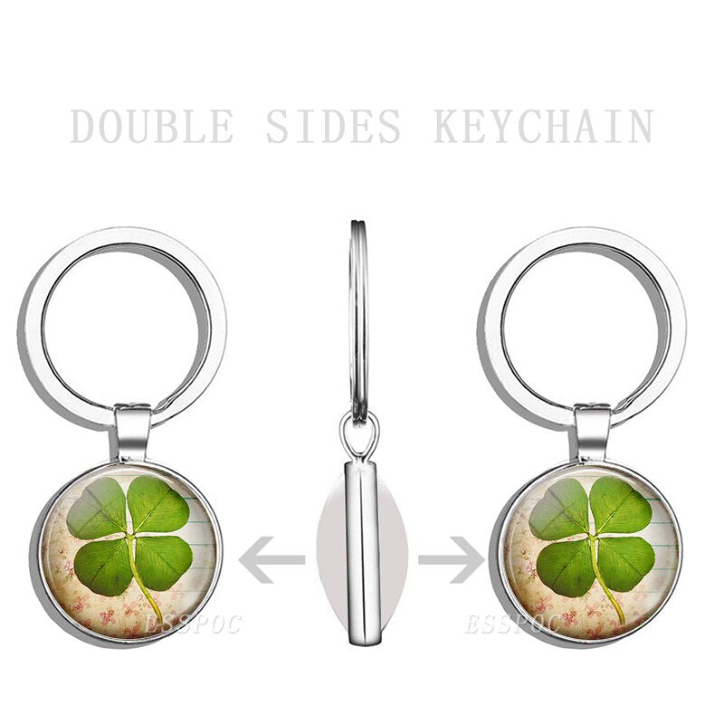 Clover Keychain Four Leaf Clover Glass Ball Double Side Pendant Metal Keyring Lucky Jewelry Gift for Men Dropshipping