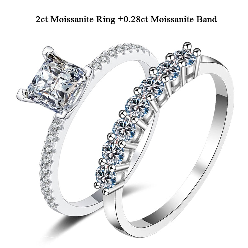 1-2CT Princess Cut Moissanite Engagement Ring VVS Colorless Solitaire Diamond Promise Bridal Sets Ring For Women Wedding Jewelry