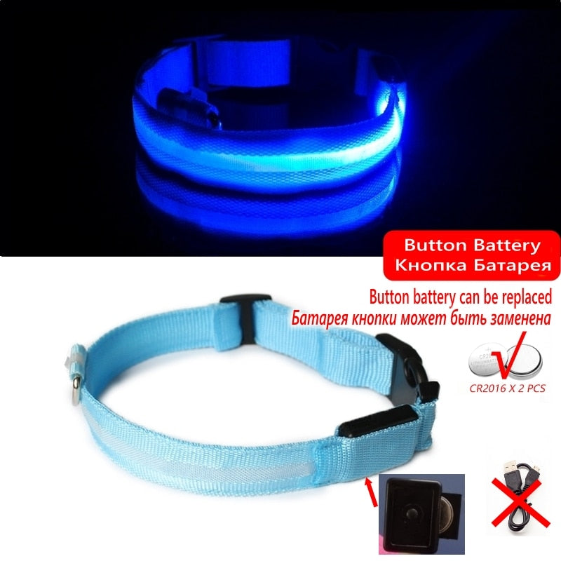 LED Dog Collar Light Anti-lost Collar For Dogs Puppies  Night Luminous Supplies Pet Products Accessories USB Charging/Battery.  Find your Dog if Lost.  Great for dog walking at night time!