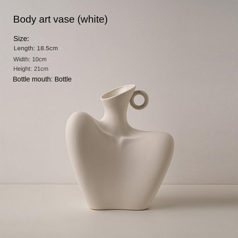 Nordic Style Ceramic Art Woman Body Face Vase Sculptures Creative Plant Flower Pot Crafts Holder Living Room Home Desktop Decor