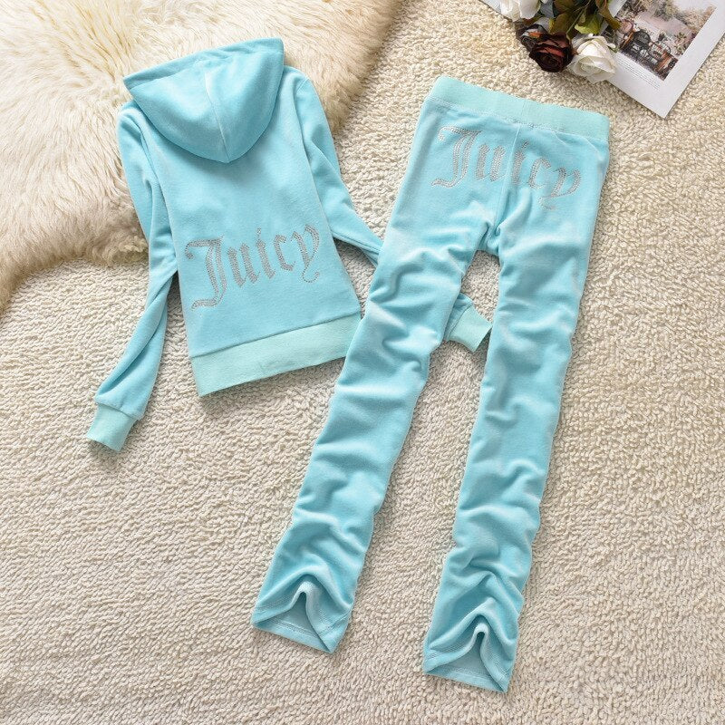 2023 Juicy Coutoure Women's 2 Piece Set Tracksuit Brand Velour Suit Female Sportswear Hoodies and Pants Trousers Pant Sets Suits