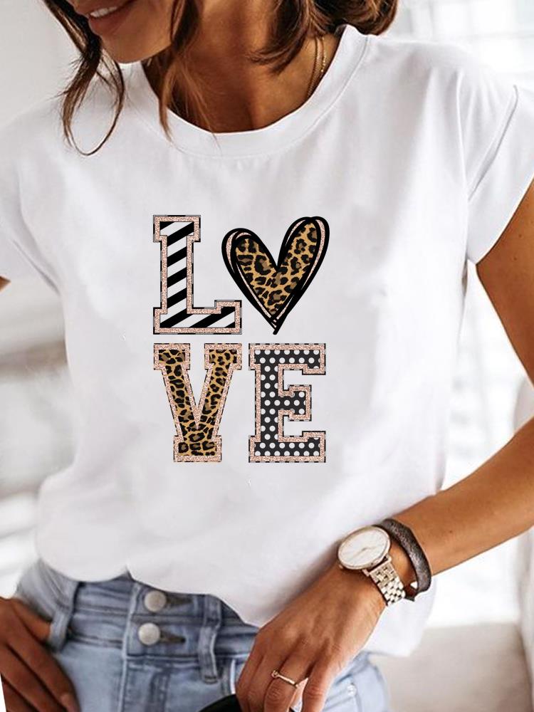 Short Sleeve Casual Ladies Fashion Female Graphic Tee Women Love Heart Watercolor Sweet Print Summer T Clothing T-shirts