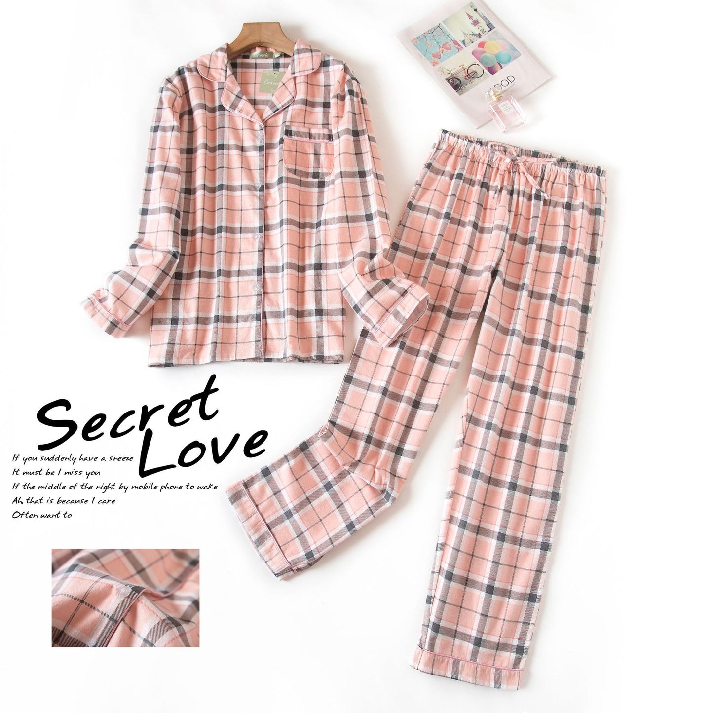 Women&#39;s Pajamas Plus Size S-XXXL Clothes Ladies Flannel Cotton Home Wear Suit Autumn Winter Pajamas Plaid Print Sleep Tops