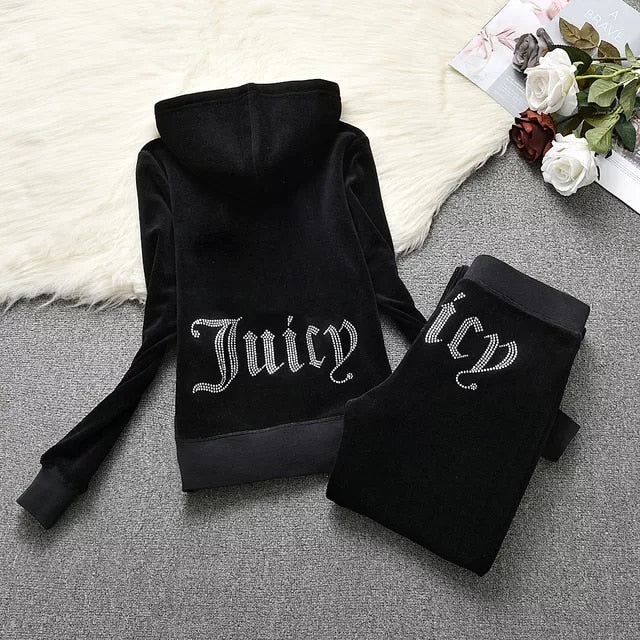 Juicy Coutoure Tracksuit Women&#39;s Brand Velour Tracksuit Suit Women Velvet Juicy Sweatshirts and Pants with Diamonds Pant Sets