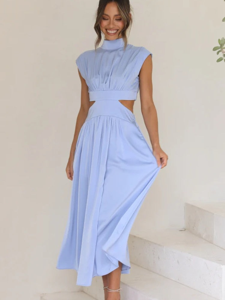 Women Spring Summer Long Maxi Dress Solid Color Fashion Sleeveless Backless Sweet Elegant Casual Dress 2023