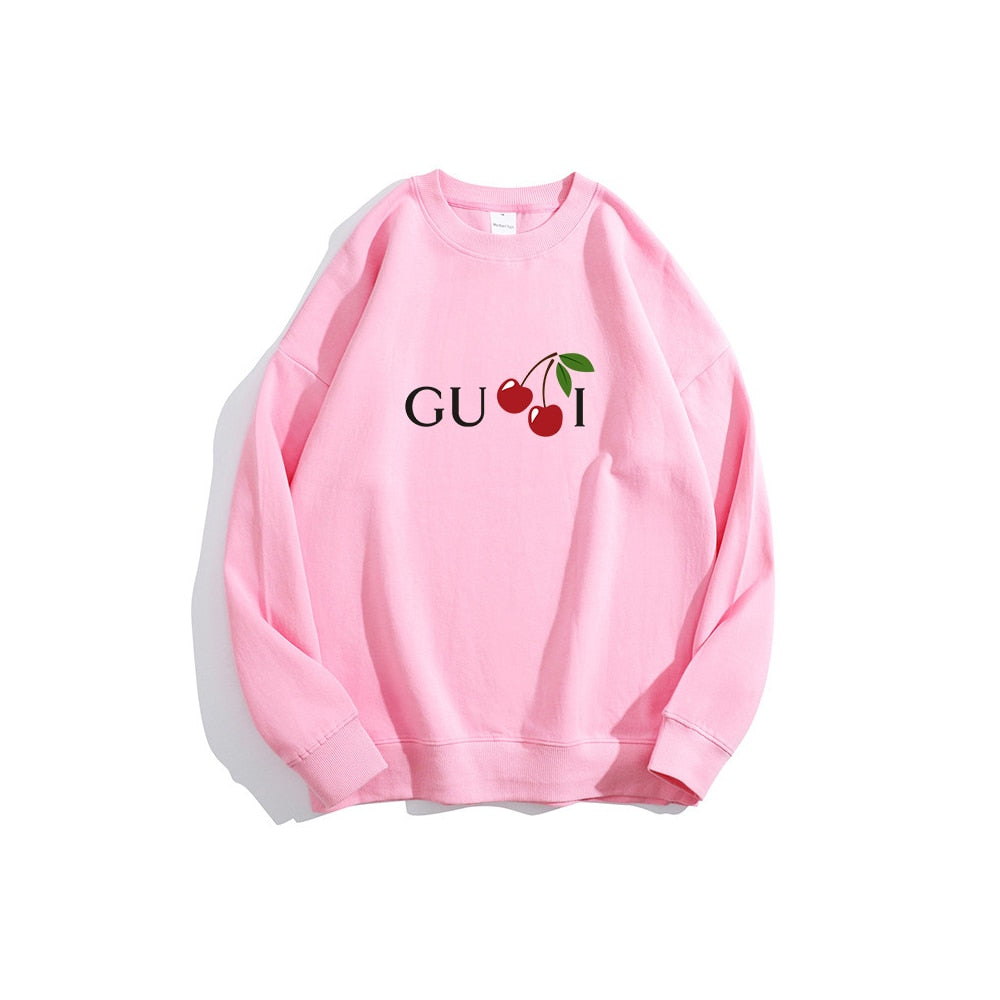 Women Cherry Cute Letter Print Sweatshirt Hoody Hoodies Solid Long Sleeve O Neck Brand Ladies Top Fashion Streetwear Clothing