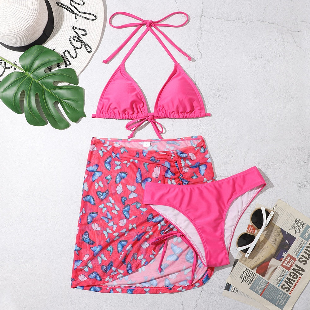 3 Pieces Bikini Set With Skirt  Tie Dye String Thong Bathing Suit Women Swimsuit Female  Swimwear Beach Wear Swim Lady Summer