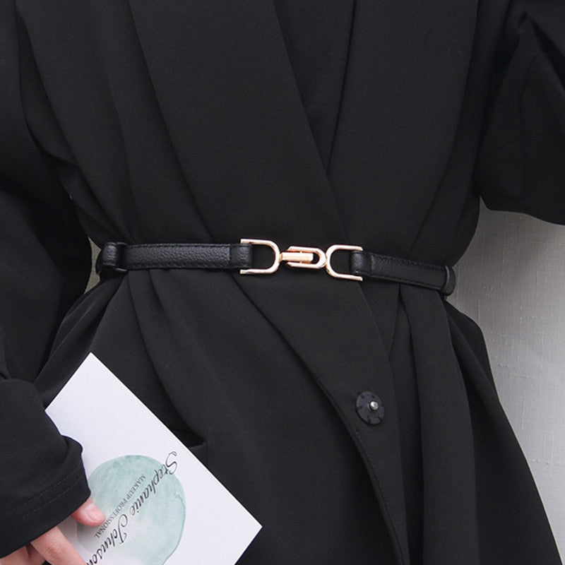 Women Leather Thin Belt Metal Simple Hook Buckle Adjustable Waist Strap For Trouser Dress Brand Designer Decoration Waistband