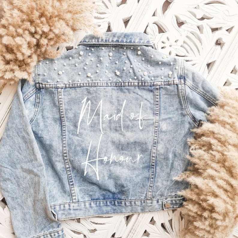 Custom Bride Denim Jacket Pearl Mrs Bachelorette Jean Jackets Hen Party Gift Wedding Day Outerwear Bridesmaid Personalised Coats