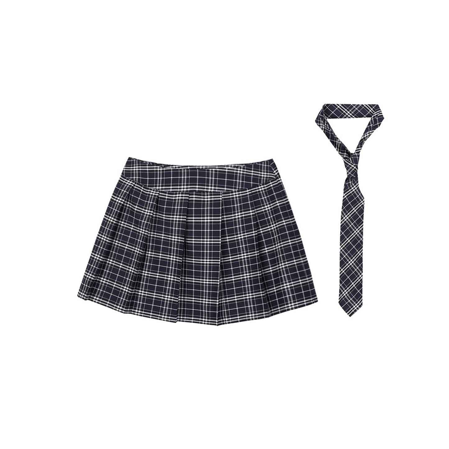 Women Schoolgirls Role Play Costume Fancy Dress Ball Outfit Zipper Plaid Pleated Mini Skirt + Necktie Set Sexy Cosplay Uniform