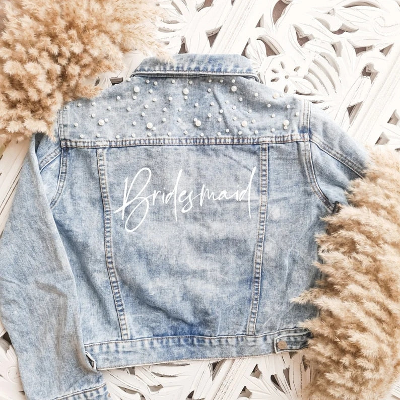 Custom Bride Denim Jacket Pearl Mrs Bachelorette Jean Jackets Hen Party Gift Wedding Day Outerwear Bridesmaid Personalised Coats