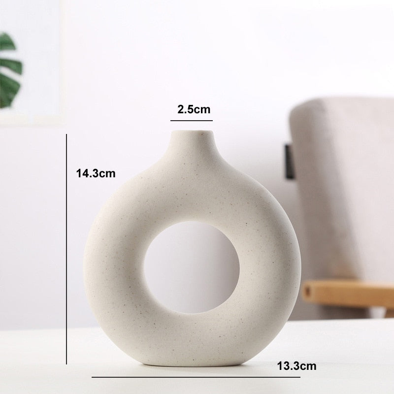 Nordic Vase Circular Hollow Ceramic Donuts Flower Pot Home Living Room Decoration Accessories Interior Office Desktop Decor Gift