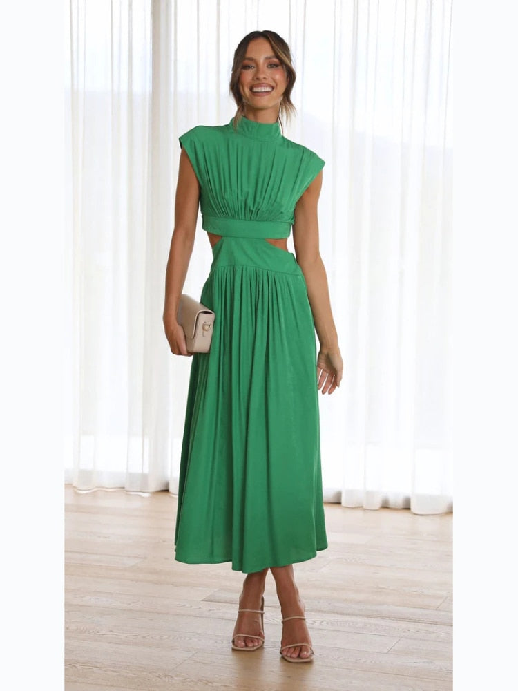 Women Spring Summer Long Maxi Dress Solid Color Fashion Sleeveless Backless Sweet Elegant Casual Dress 2023