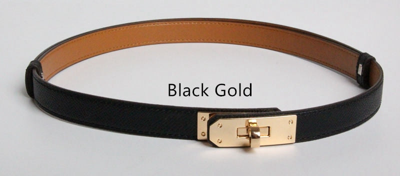 2022 New Luxury Brand High Quality Women Real Leather 1.8cm Width Belts Golden Lock Buckle Dress Jeans Sweater Waistband Belt