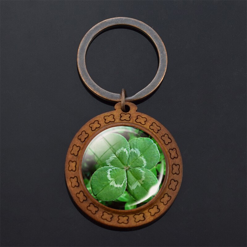 Clover Keychain Four Leaf Clover Glass Ball Double Side Pendant Metal Keyring Lucky Jewelry Gift for Men Dropshipping