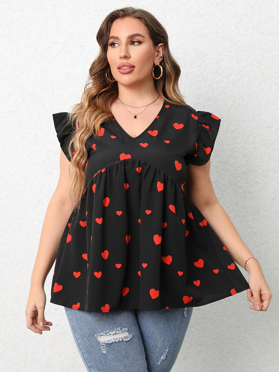 Finjani Plus Size Women T-Shirts Summer Casual Red Heart Print Blouse 2022 Fashion Tee Loose And Breathable Women's Tops