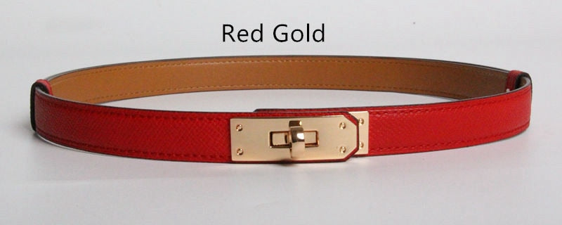 2022 New Luxury Brand High Quality Women Real Leather 1.8cm Width Belts Golden Lock Buckle Dress Jeans Sweater Waistband Belt