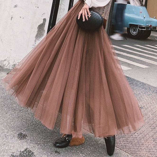 3 layers Midi Summer Tulle Skirt Women 2023 Ladies Casual White Black High Waist Pleated Sun School Long Skirt Female