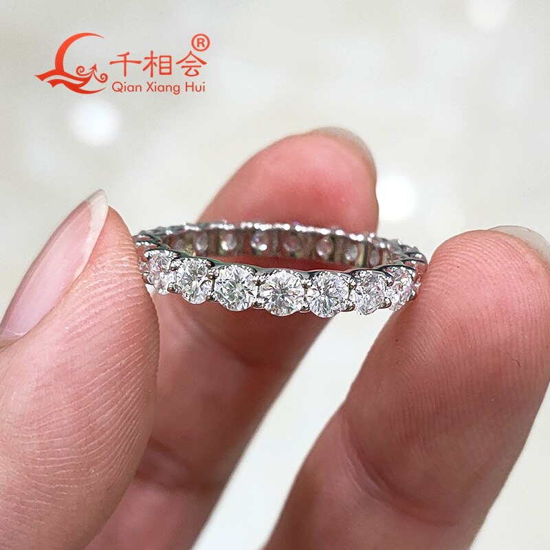 0.1ct 3mm round white moissanite Eternity Band Customizable Specifications ring 925 Sterling Silver Jewelry Rings Engagement