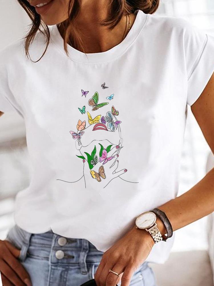 Short Sleeve Casual Ladies Fashion Female Graphic Tee Women Love Heart Watercolor Sweet Print Summer T Clothing T-shirts