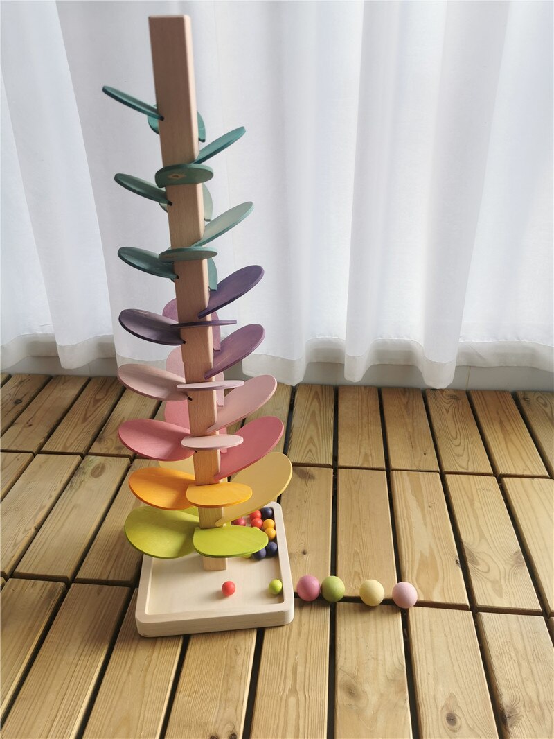 High Quality Rainbow Music Sounding Trees Wooden Petals Assembly Marble Run BallsTracking Kids Educational Toys