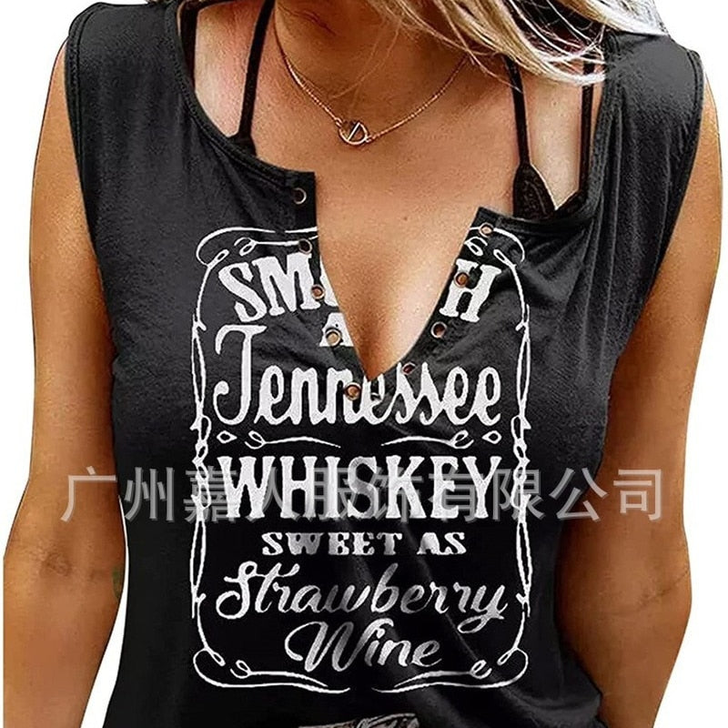 Tank Women&#39;s Vest Funny Letter Print V-neck Sleeveless T-shirt Camiseta Sin Mangas Sexy Para Mujer майка без рукавов Korean Tank