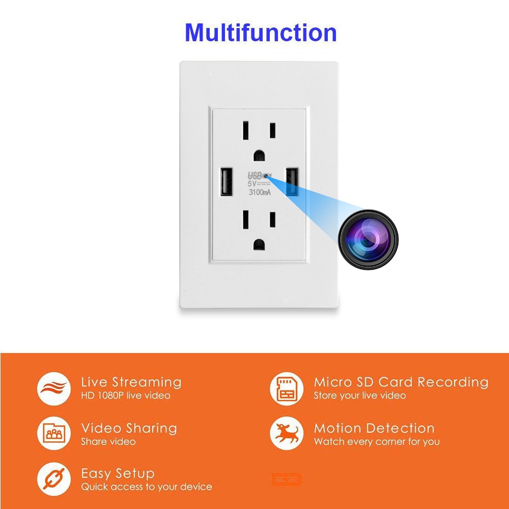 US Standard Socket Base Mini Camera Wifi Remote Monitoring HD Power Outlets Wireless IP Camera 24/7 Home Security Surveillance