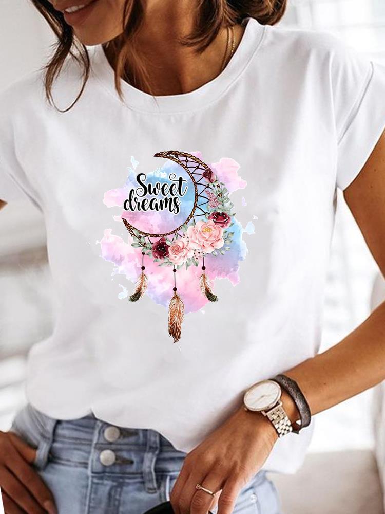 Short Sleeve Casual Ladies Fashion Female Graphic Tee Women Love Heart Watercolor Sweet Print Summer T Clothing T-shirts