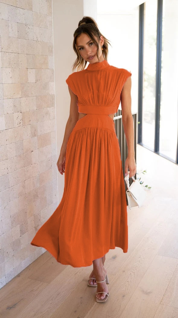 Women Spring Summer Long Maxi Dress Solid Color Fashion Sleeveless Backless Sweet Elegant Casual Dress 2023