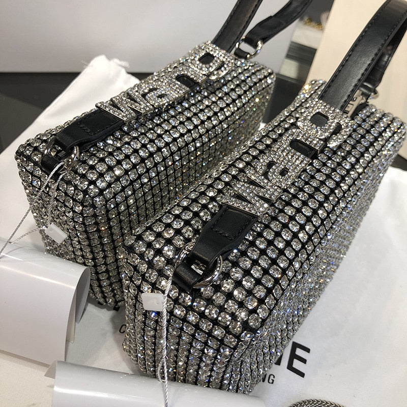 Diamonds aw 2022 bag new women's leather chain inlaid with bright hand-held underarm women's bag designer women luxury handbags