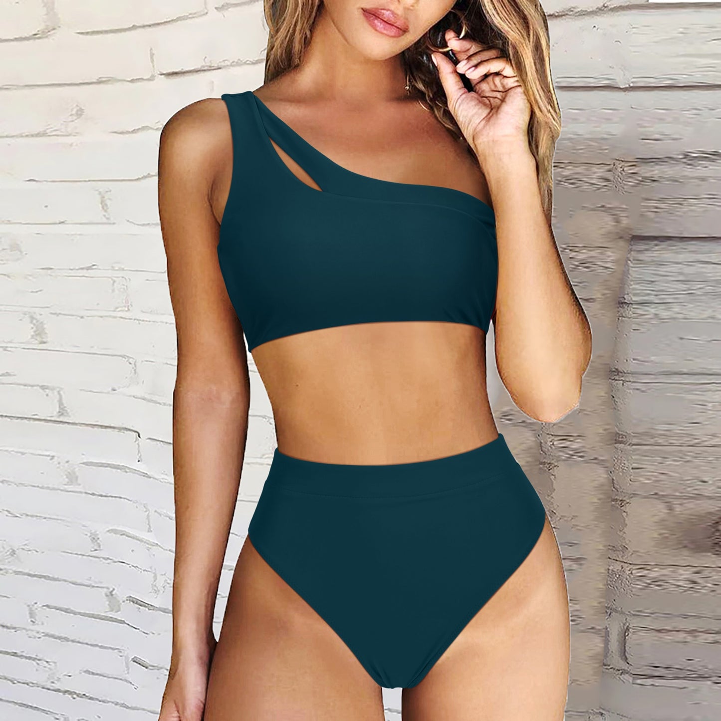 Bikini 2023 Women High Waist Swimsuit Sexy One Shoulder Beachwear Push Up Bathing Suit Cutout Swimwear Two Piece Swimsuit Women