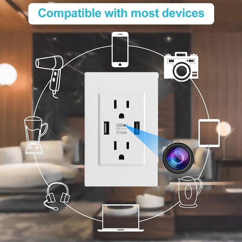 US Standard Socket Base Mini Camera Wifi Remote Monitoring HD Power Outlets Wireless IP Camera 24/7 Home Security Surveillance