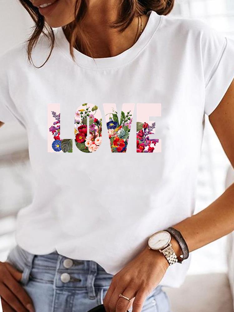 Short Sleeve Casual Ladies Fashion Female Graphic Tee Women Love Heart Watercolor Sweet Print Summer T Clothing T-shirts