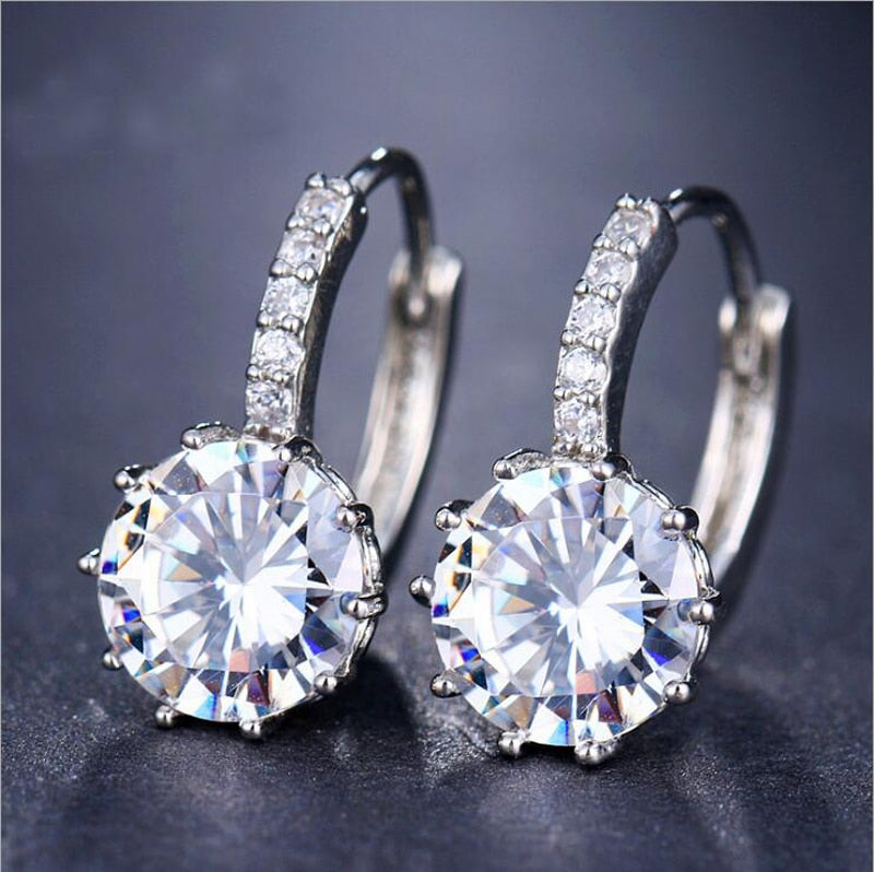 New Trending 925 Silver Needle Earrings for Women Natural Clear Zircon Piercing Stud Earrings Wedding Ear Christmas Gift Jewelry