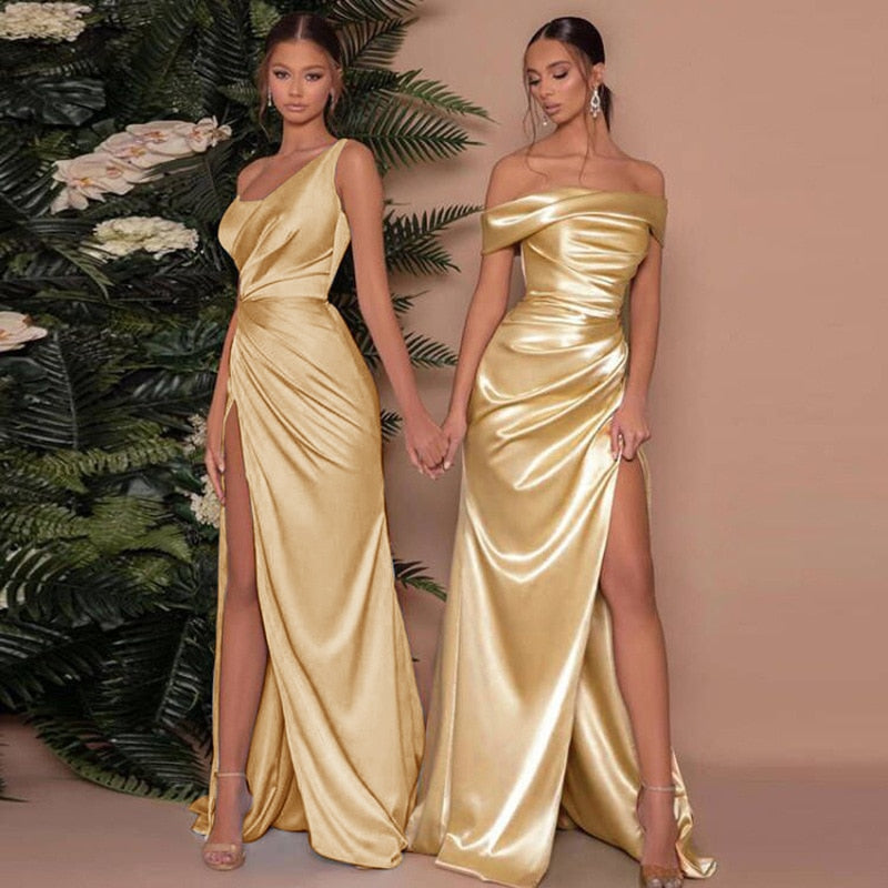 Prom Dresses for Women Clothing One-shoulder Fishbone Slit High-waisted Long Sexy Backless Maxi Dress Vestidos Woman Party Skirt