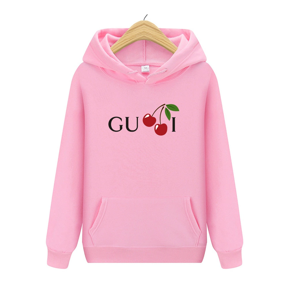 Women Cherry Cute Letter Print Sweatshirt Hoody Hoodies Solid Long Sleeve O Neck Brand Ladies Top Fashion Streetwear Clothing