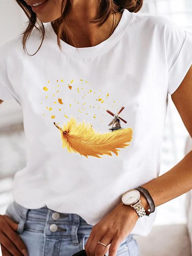 Short Sleeve Casual Ladies Fashion Female Graphic Tee Women Love Heart Watercolor Sweet Print Summer T Clothing T-shirts