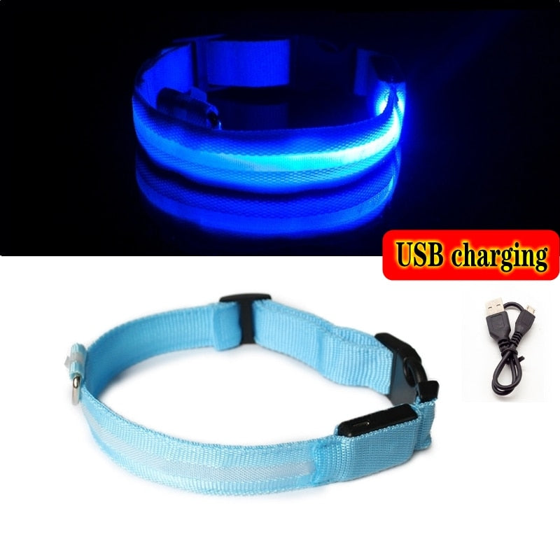 LED Dog Collar Light Anti-lost Collar For Dogs Puppies  Night Luminous Supplies Pet Products Accessories USB Charging/Battery.  Find your Dog if Lost.  Great for dog walking at night time!