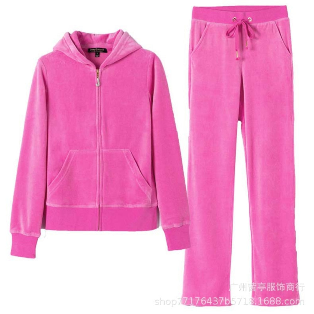 juicy coutoure tracksuit pant sets 100% velvet best quality 1:1 original Tracksuit Hoodie Suit Women Velour Sweatshirt and Pants