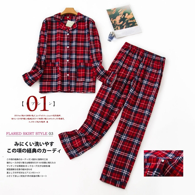 Women&#39;s Pajamas Plus Size S-XXXL Clothes Ladies Flannel Cotton Home Wear Suit Autumn Winter Pajamas Plaid Print Sleep Tops