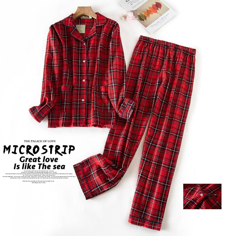 Women&#39;s Pajamas Plus Size S-XXXL Clothes Ladies Flannel Cotton Home Wear Suit Autumn Winter Pajamas Plaid Print Sleep Tops