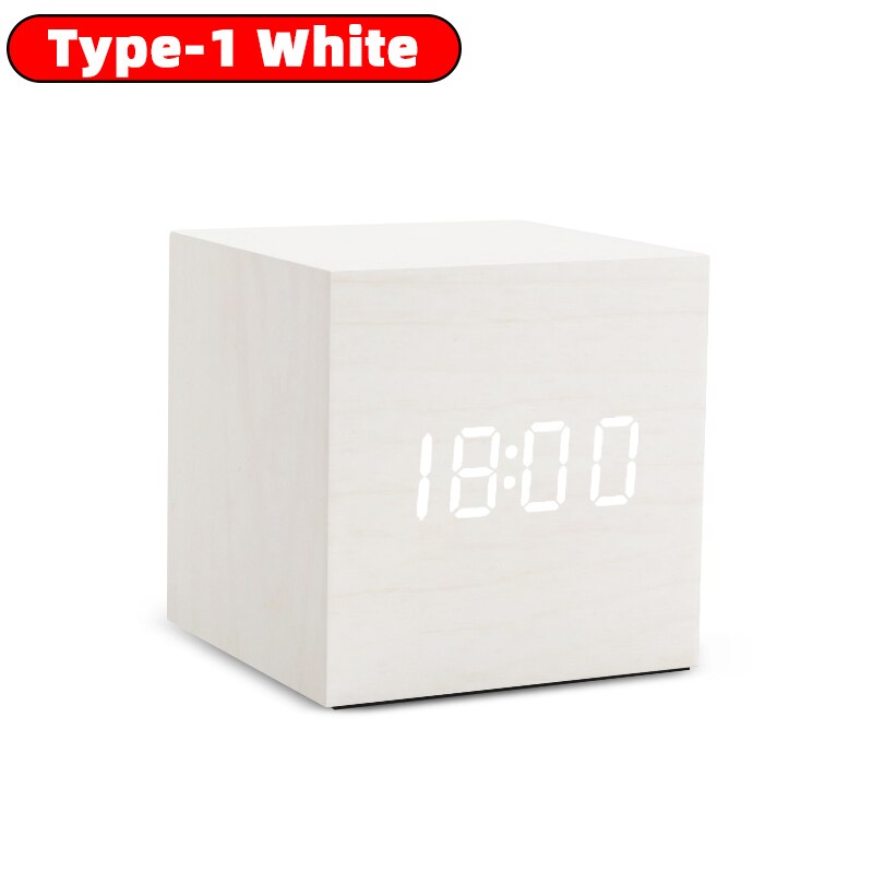 Alarm Clock Table Clock LED Digital Wooden USB/AAA Powered Desk Clock Temperature Humidity Voice Control Electronic Home Decor