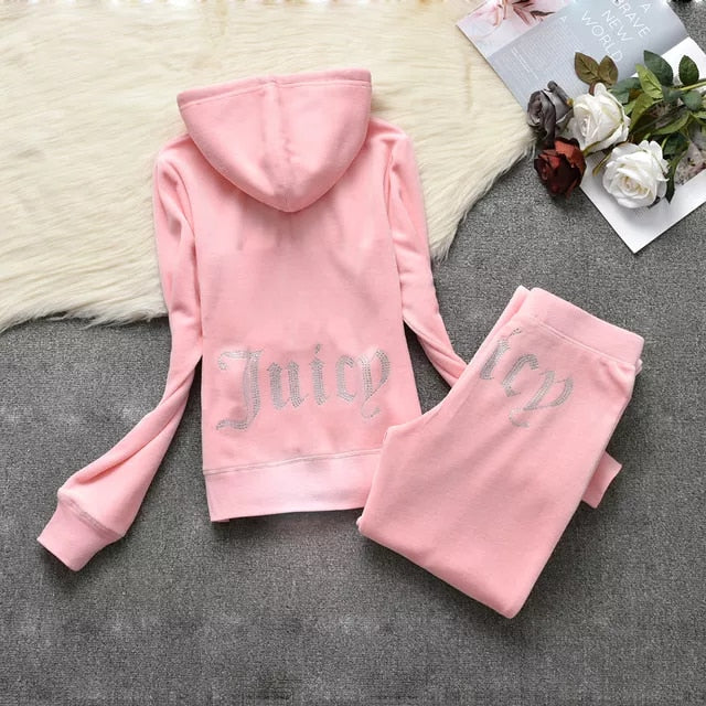 Juicy Coutoure Tracksuit Women&#39;s Brand Velour Tracksuit Suit Women Velvet Juicy Sweatshirts and Pants with Diamonds Pant Sets