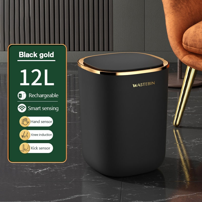 Bathroom Smart Sensor Trash Can 12L Luxury Garbage Bucket automatic Trash Bin For kitchen Toilet Wastebasket Smart Home