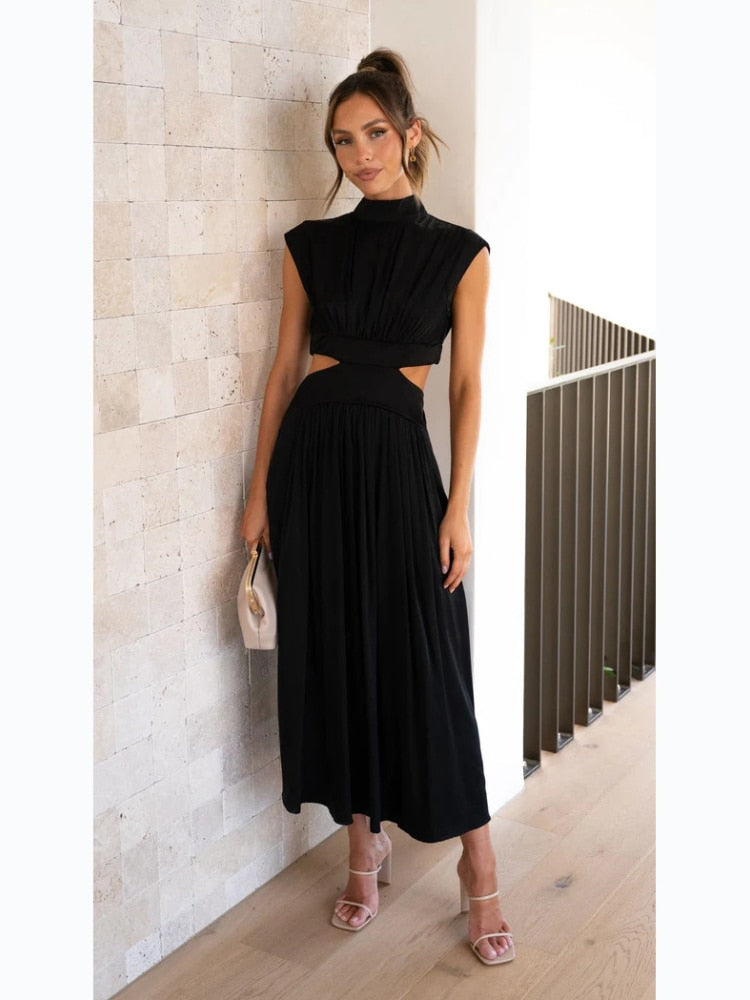 Women Spring Summer Long Maxi Dress Solid Color Fashion Sleeveless Backless Sweet Elegant Casual Dress 2023