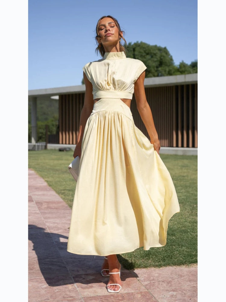 Women Spring Summer Long Maxi Dress Solid Color Fashion Sleeveless Backless Sweet Elegant Casual Dress 2023