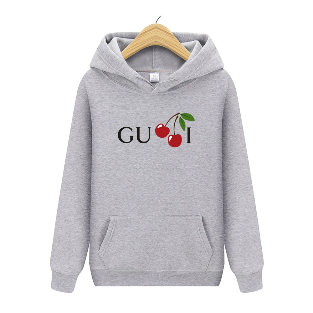 Women Cherry Cute Letter Print Sweatshirt Hoody Hoodies Solid Long Sleeve O Neck Brand Ladies Top Fashion Streetwear Clothing