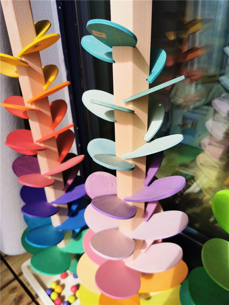 High Quality Rainbow Music Sounding Trees Wooden Petals Assembly Marble Run BallsTracking Kids Educational Toys