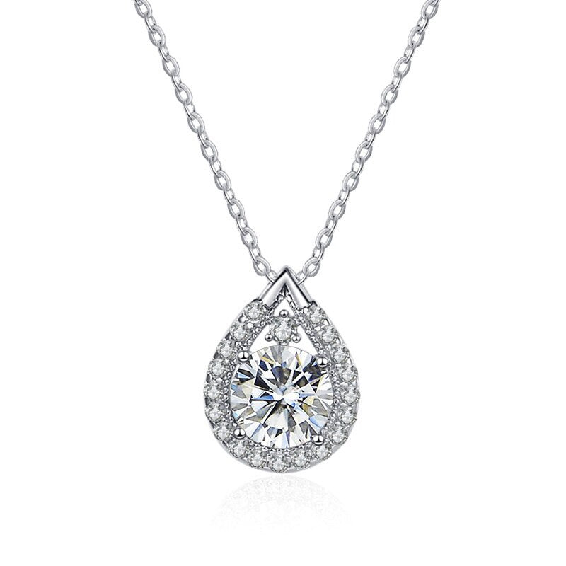 Real moissanite necklace with certificate silver 925 jewerly 1CT D Color VVS water drop shape moissanite stone dating party gift